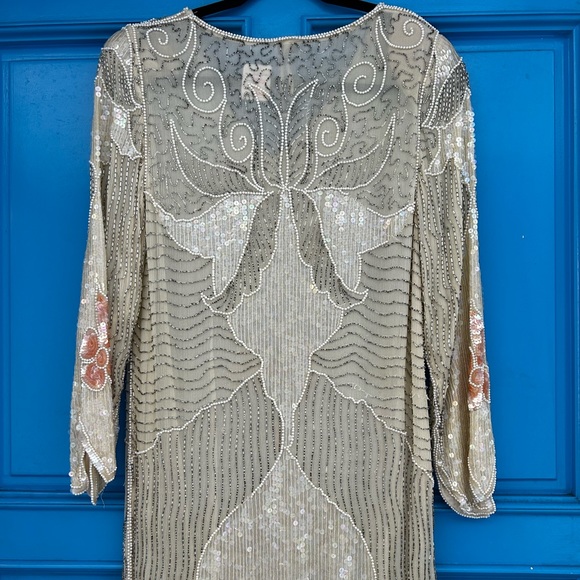 Vintage 100% Silk Sequins Dress - Picture 5 of 10
